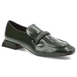 Zielone Półbuty Armodo Eleganckie Obuwie Damskie. Zielone półbuty damskie Armodo, bez wzorów, ze skóry, biznesowe, bez obcasa, bez zapięcia. Za 339.99 zł.