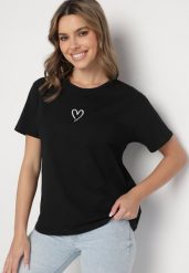 Czarna Bluzka z Bawełny Ozdobiona Sercem Lenala. Czarne bluzki damskie Born2be, m, bez wzorów, z bawełny, klasyczne, bez kołnierzyka, bez ramiączek. Za 34.99 zł.