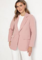 Różowa Marynarka Jednorzędowa ze Wzorem Pasków Viviella. Czerwone marynarki i żakiety damskie Born2be, bez wzorów, z jeansu, eleganckie, bez kołnierzyka, bez ramiączek. Za 109.99 zł.
