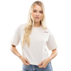 Damski luźny crop top Lifestyle Siroko IBZ Eivissa Ivory. Brązowe koszulki sportowe damskie SIROKO, bez wzorów, z bawełny, bez ramiączek. Za 126.00 zł.
