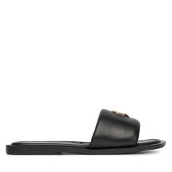 Klapki Eva Minge. Czarne klapki damskie Eva Minge, bez wzorów, bez obcasa, bez zapięcia. Za 379.99 zł.
