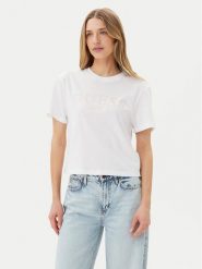 Guess T-Shirt V5GI09 K9RM1 Biały Regular Fit. Białe t-shirty damskie Guess, m, z aplikacjami, z bawełny, bez kołnierzyka, bez ramiączek. Za 79.99 zł.