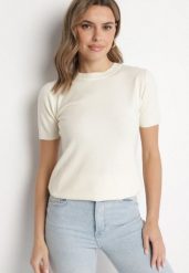 Jasnobeżowy Sweter z Ozdobnymi Ściągaczami Sanarella. Brązowe swetry nierozpinane damskie Born2be, uniwersalny, z aplikacjami, z jeansu, eleganckie, bez kołnierzyka, bez ramiączek. Za 39.99 zł.