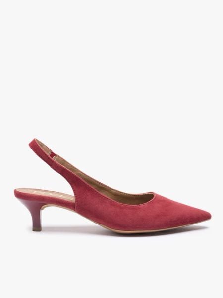 Bordowe czółenka bez pięty slingback. Czerwone czółenka damskie Ryłko, bez wzorów, z gumy, eleganckie, bez obcasa, na obcasie, bez zapięcia. Za 349.99 zł.