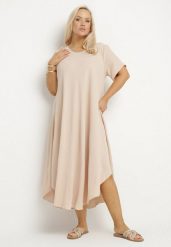 Beżowa Rozkloszowana Sukienka z Bawełną Elzedia. Brązowe sukienki damskie Born2be, na co dzień, xl, bez wzorów, z bawełny, eleganckie, bez kołnierzyka, bez ramiączek, midi, rozkloszowane. Za 69.99 zł.
