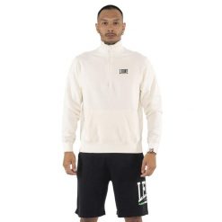 Bluza z bawełna z zamek błyskawiczny na czas wolny. Białe bluzy męskie LEONE 1947 APPAREL, bez wzorów, z bawełny, sportowe, bez ramiączek, bez kaptura. W wyprzedaży za 164.19 zł.