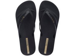 Klapki japonki damskie Ipanema Bossa Soft V. Czarne klapki damskie Ipanema, bez wzorów, z materiału, bez obcasa, bez zapięcia. Za 89.99 zł.