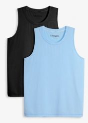 Męski T-shirt sportowy z bawełną, szybkoschnący (2 szt.). Czarne koszulki sportowe męskie bonprix, m, bez wzorów, z bawełny, bez ramiączek. Za 119.98 zł.