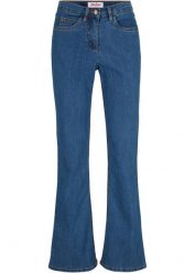 Dżinsy ze stretchem BOOTCUT, mid waist. Niebieskie jeansy damskie bonprix, bez wzorów, z jeansu, klasyczne. Za 79.99 zł.