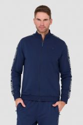 GUESS Granatowa bluza dresowa. Niebieskie bluzy męskie Guess, l, z aplikacjami, z dresówki, bez ramiączek, bez kaptura. W wyprzedaży za 209.99 zł.