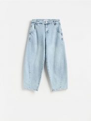 Jeansy barrel leg z przeszyciami - niebieski. Niebieskie jeansy damskie Reserved, bez wzorów, z bawełny. Za 139.99 zł.