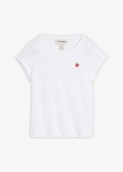 T-shirt z czystej bawełny. Białe t-shirty damskie bonprix, bez wzorów, z bawełny, bez kołnierzyka, bez ramiączek. Za 39.99 zł.