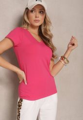 Różowy T-shirt z Bawełny w Serek Tolirina. Czerwone t-shirty damskie Renee, l, bez wzorów, z bawełny, bez kołnierzyka, bez ramiączek. Za 29.99 zł.