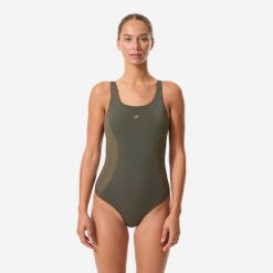 Strój jednoczęściowy pływacki damski Decathlon Kimy Cuti. Zielone stroje kąpielowe damskie Decathlon, s, bez wzorów, z elastanu. Za 119.99 zł.