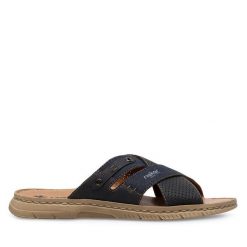 Klapki Rieker. Niebieskie klapki męskie Rieker, bez wzorów, bez zapięcia. Za 269.99 zł.