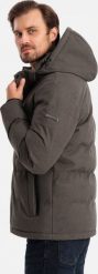 Męska kurtka casualowa puffer z wełną ciemnooliwkowy melanż V4 OM-JAHP-0203 M. Zielone kurtki męskie Ombre, m, bez wzorów, z wełny, bez kaptura. Za 906.23 zł.