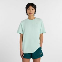 Koszulka damska New Balance WT41501COJ – miętowa. Zielone bluzki damskie New Balance, m, bez wzorów, z bawełny, eleganckie, bez kołnierzyka, bez ramiączek. Za 169.99 zł.