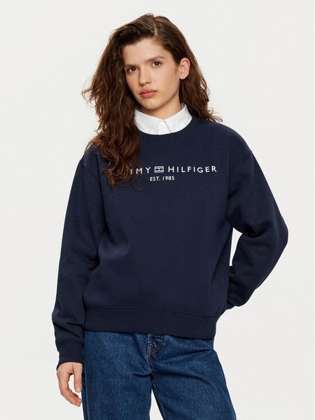Tommy Hilfiger Bluza WW0WW39791 Granatowy Relaxed Fit. Niebieskie bluzy damskie Tommy Hilfiger, xxl, bez wzorów, z bawełny, bez ramiączek, bez kaptura. Za 349.99 zł.