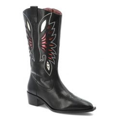 Czarne Kowbojki Gioseppo Stylowe Obuwie Damskie. Czarne kozaki damskie Hot Potatoes by Gioseppo, z aplikacjami, z jeansu, bez obcasa, na obcasie, bez zapięcia. Za 586.99 zł.