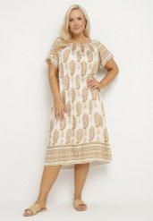 Beżowa Wiskozowa Sukienka ze Wzorem Boho Ellivra. Brązowe sukienki damskie Born2be, na co dzień, xl, z aplikacjami, z jeansu, boho, bez kołnierzyka, bez ramiączek, midi. Za 64.99 zł.