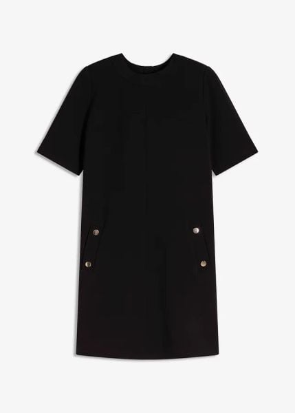 Sukienka ołówkowa z elastanem. Czarne sukienki damskie bonprix, bez wzorów, z elastanu, eleganckie, bez kołnierzyka, bez ramiączek, ołówkowe. Za 54.99 zł.