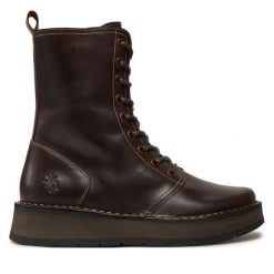 Botki Fly London. Brązowe botki damskie Fly London, bez wzorów, bez obcasa, na płaskiej podeszwie, bez zapięcia. Za 739.00 zł.