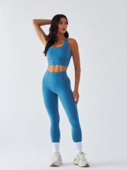 Legginsy Sportowe BeShaped Pilates Joga. Niebieskie legginsy damskie BESHAPED, bez wzorów, z dzianiny. Za 199.00 zł.
