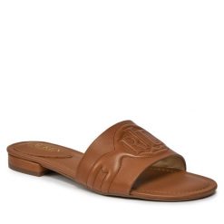 Klapki LAUREN RALPH LAUREN. Brązowe klapki damskie Lauren Ralph Lauren, bez wzorów, bez obcasa, bez zapięcia. Za 479.99 zł.