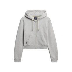 Damska krótka bluza z kapturem z zamek i logo Superdry Essential. Szare bluzy damskie Superdry, xs, bez wzorów, z polaru, eleganckie, bez ramiączek, z kapturem. Za 298.35 zł.
