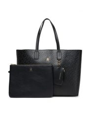 Tommy Hilfiger Torebka Th Icon Tote Mono AW0AW17687 Czarny. Czarne shopperki damskie Tommy Hilfiger, bez wzorów, ze skóry, bez dodatków. Za 559.99 zł.