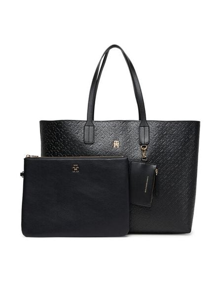 Tommy Hilfiger Torebka Th Icon Tote Mono AW0AW17687 Czarny. Czarne shopperki damskie Tommy Hilfiger, bez wzorów, ze skóry, bez dodatków. Za 559.99 zł.