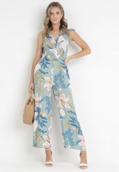 Miętowy Kombinezon Fobly. Zielone sukienki damskie Born2be, l, bez wzorów, eleganckie, bez kołnierzyka, bez ramiączek, maxi, kopertowe. Za 64.99 zł.