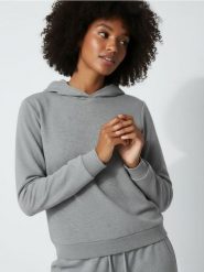 Bluza hoodie basic - szary. Szare bluzy damskie Sinsay, l, bez wzorów, bez ramiączek, bez kaptura. W wyprzedaży za 19.99 zł.
