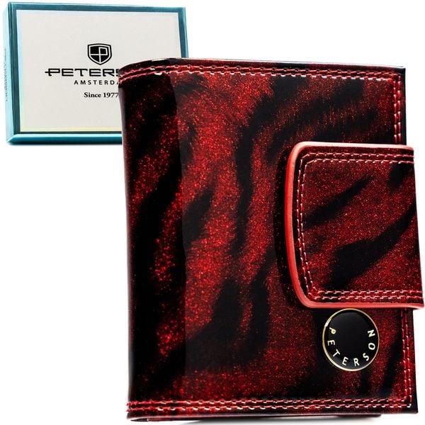 Czerwony, lakierowany portfel damski ze skóry naturalnej i ekologicznej z systemem RFID PTN PS329-TDS Peterson. Czerwone portfele damskie Peterson, z lakierowanej skóry. Za 114.99 zł.