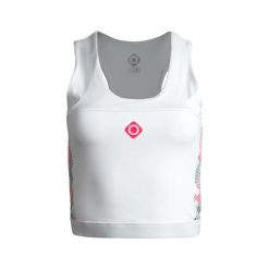 Elegancja i wygoda Eagle Top z krzyżującym się tyłem i oddychającą tkaniną. Białe topy damskie IZAS, bez wzorów, z nylonu, sportowe, bez kołnierzyka, bez ramiączek. Za 139.09 zł.