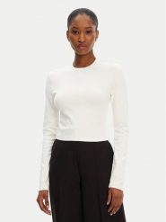 HUGO Bluzka Dafilomena_3 50518378 Écru Slim Fit. Bluzki damskie Hugo, xxl, bez wzorów, z bawełny, bez kołnierzyka, bez ramiączek. Za 199.99 zł.