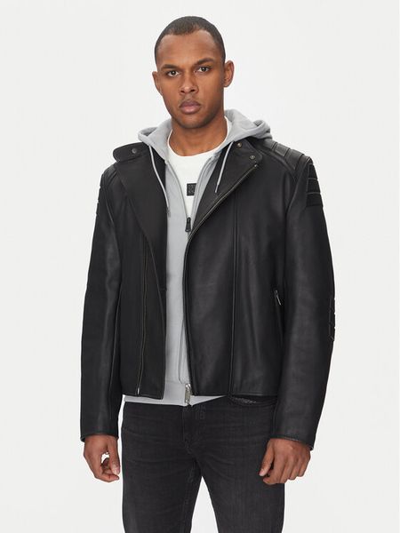 HUGO Kurtka skórzana Ludok 50530780 Czarny Regular Fit. Czarne kurtki męskie Hugo, m, bez wzorów, ze skóry, bez kaptura. Za 1,669.00 zł.