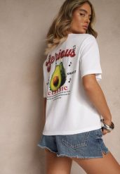 Biały T-shirt z Bawełną ze Wzorem Awokado Tilannia. Białe t-shirty damskie Renee, m, bez wzorów, z bawełny, bez kołnierzyka, bez ramiączek. Za 69.99 zł.