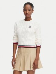 Tommy Jeans Sweter DW0DW22933 Biały Regular Fit. Białe swetry nierozpinane damskie Tommy Jeans, l, bez wzorów, z bawełny, bez kołnierzyka, bez ramiączek. Za 409.99 zł.