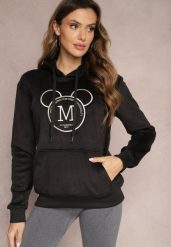 Czarna Bluza z Kapturem i Haftowanym Napisem Lahma. Czarne bluzy damskie Renee, l, bez wzorów, z polaru, casualowe, bez ramiączek, z kapturem. Za 99.99 zł.