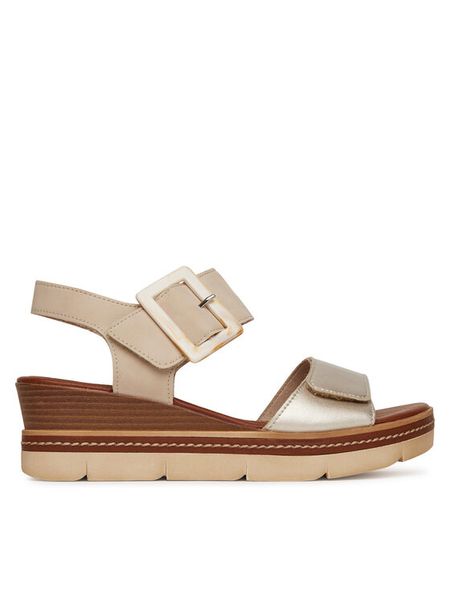 Remonte Sandały D2L53-60 Beżowy. Brązowe sandały damskie Remonte, bez wzorów, ze skóry, bez obcasa, na koturnie, bez zapięcia. Za 303.99 zł.