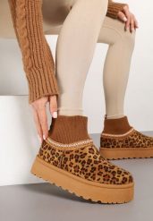 Panterkowe Śniegowce na Platformie ze Skarpetową Cholewką Erevelis. Śniegowce damskie Renee, z jeansu, bez zapięcia. Za 79.99 zł.