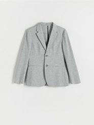 Marynarka slim fit - jasnoszary. Szare garnitury męskie Reserved, l, bez wzorów, z dzianiny. W wyprzedaży za 179.99 zł.