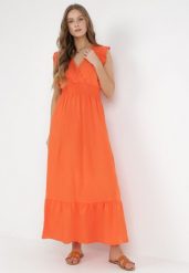 Pomarańczowa Sukienka Hypsanie. Brązowe sukienki damskie Born2be, m, bez wzorów, z wiskozy, bez kołnierzyka, bez ramiączek, maxi, kopertowe. Za 74.99 zł.