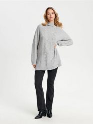 Sweter z ozdobnym splotem - szary. Szare swetry nierozpinane damskie Sinsay, l, bez wzorów, z włókna, bez kołnierzyka, bez ramiączek. Za 69.99 zł.