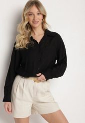 Czarna Wiskozowa Koszula Ozdobiona Kieszonką Dovesse. Czarne koszule damskie Born2be, m, bez wzorów, z jeansu, eleganckie, bez kołnierzyka, bez ramiączek. Za 69.99 zł.