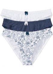 Figi bawełniane (3 pary). Niebieskie majtki damskie bonprix, z bawełny. Za 67.99 zł.