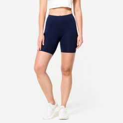 Legginsy krótkie fitness damskie Domyos. Niebieskie legginsy damskie DOMYOS, bez wzorów, z bawełny. Za 29.99 zł.