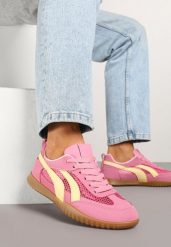 Fuksjowe Sneakersy Tenisówki z Geometrycznym Motywem Amotheira. Czerwone trampki i tenisówki damskie Renee, bez wzorów, z jeansu, bez zapięcia. Za 74.99 zł.