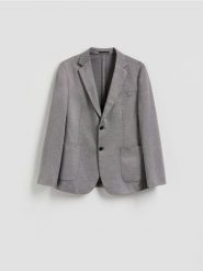 Marynarka slim fit z dodatkiem wiskozy - czarny. Czarne garnitury męskie Reserved, l, bez wzorów, z dzianiny, sportowe. Za 199.99 zł.